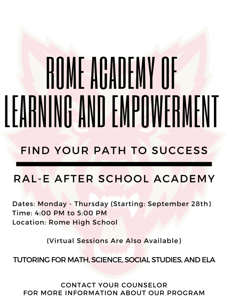RAL-E Tutoring Flyer: Every Day starting at 4:00 PM. 