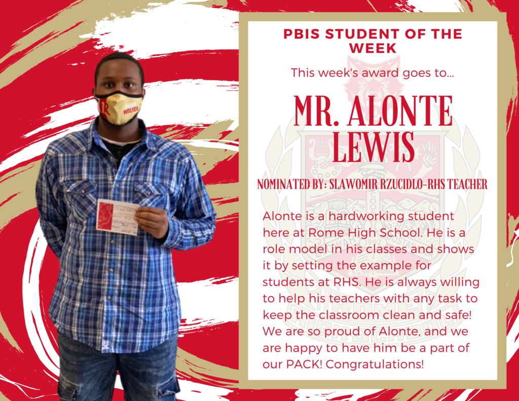 Alonte Lewis PBIS Student of the Week