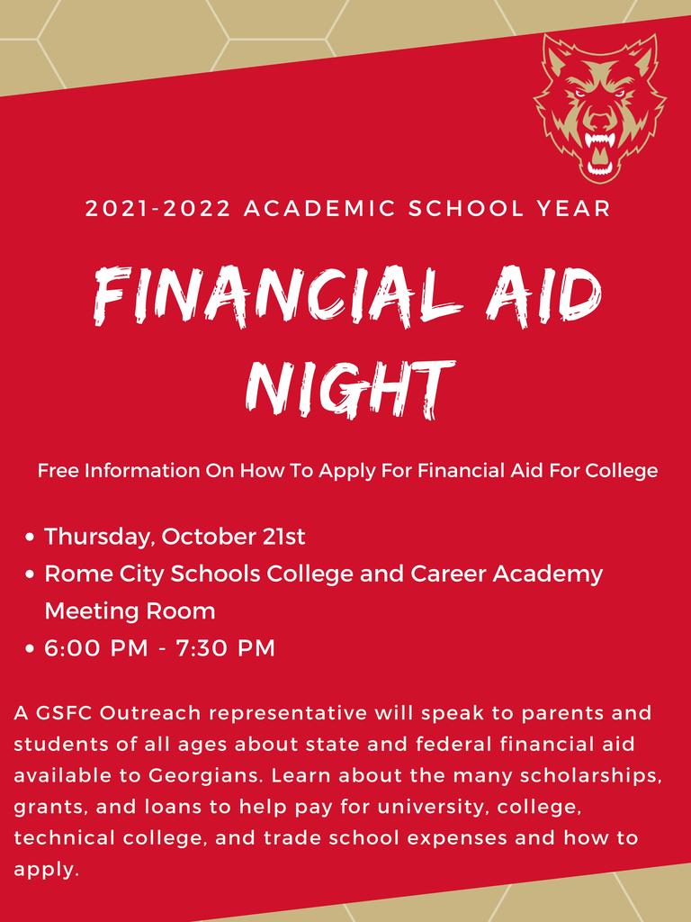 Financial Aid Night October 21st 6:00 PM CCA