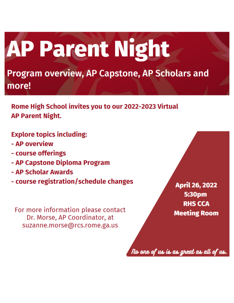 Check out the flyer below for more information regarding AP Parent Night! #1Rome #OWNIT