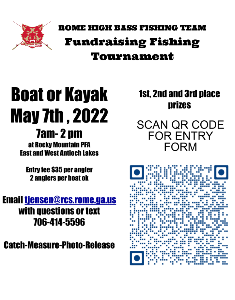 RHS Bass Fishing Team will host a Fundraising Fishing Tournament. Please see the flyer for details. 