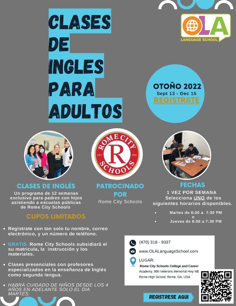 ***Attention Rome City Schools Families*** Please see the flyer below for details about our Free Parent English Classes!!! We hope to see you there to learn #likeawolf