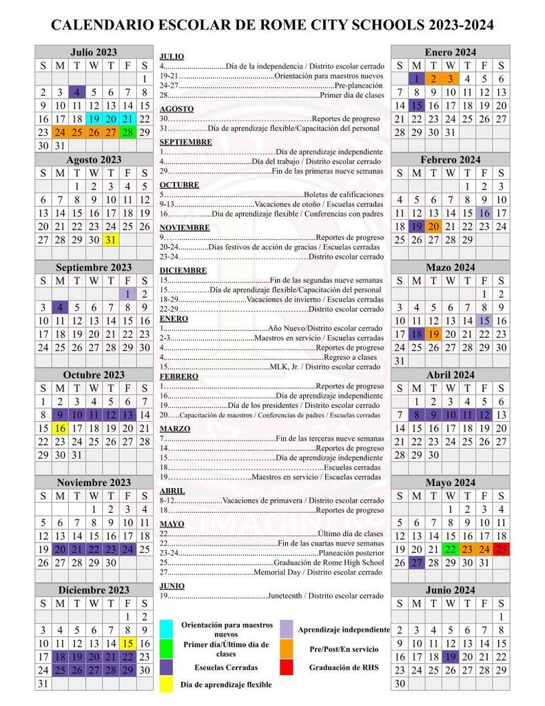 2023-2024 School Calendar Spanish